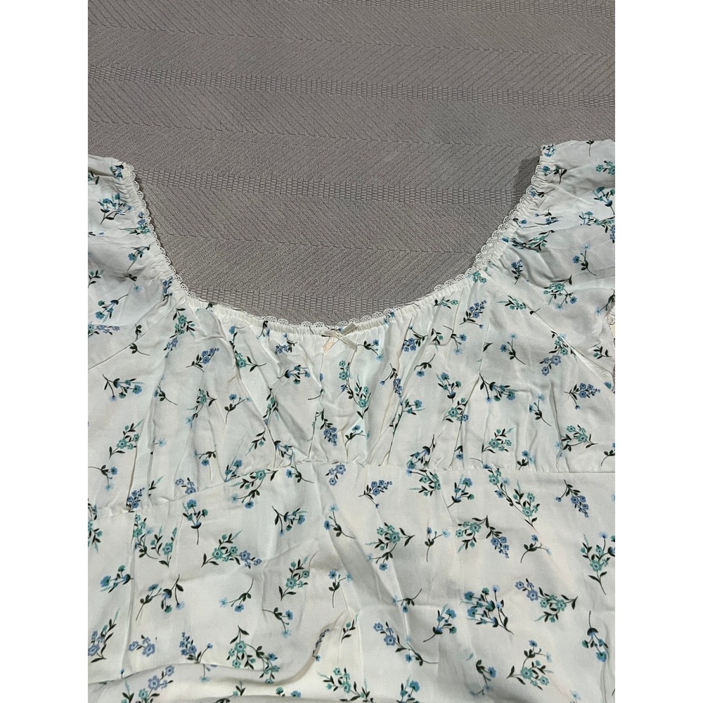 No Boundaries Women Medium White Blue Floral Fit & Flare Mini Babydoll Dress New - Picture 2 of 6